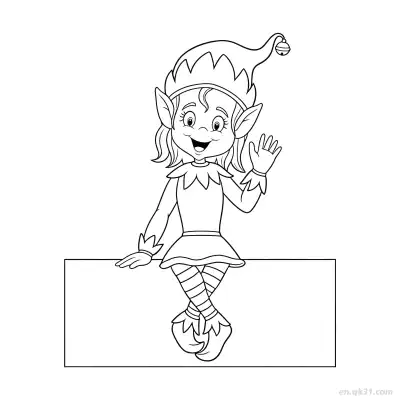 坐在方块上的精灵涂色页 – 免费可打印简笔画涂色画