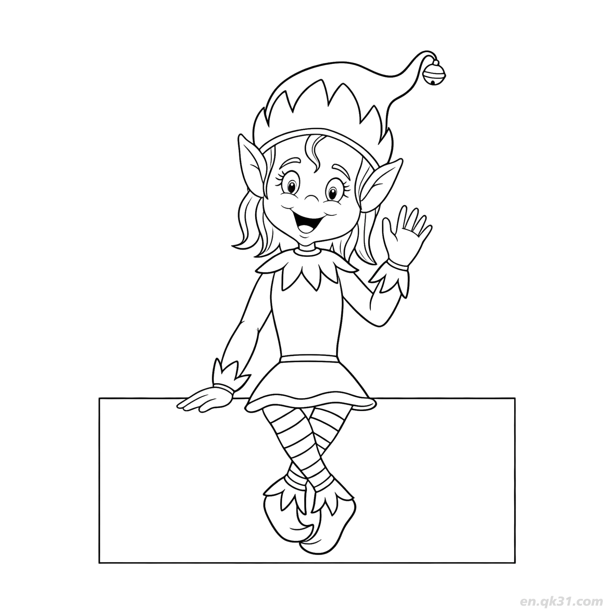 免费 坐在方块上的精灵涂色页 简笔画涂色页