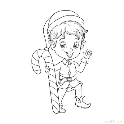 挥糖果拐杖的精灵涂色页 – 免费可打印简笔画涂色画