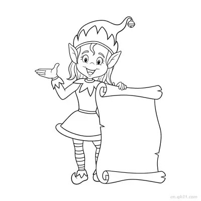 带卷轴的精灵涂色页 – 免费可打印简笔画涂色画