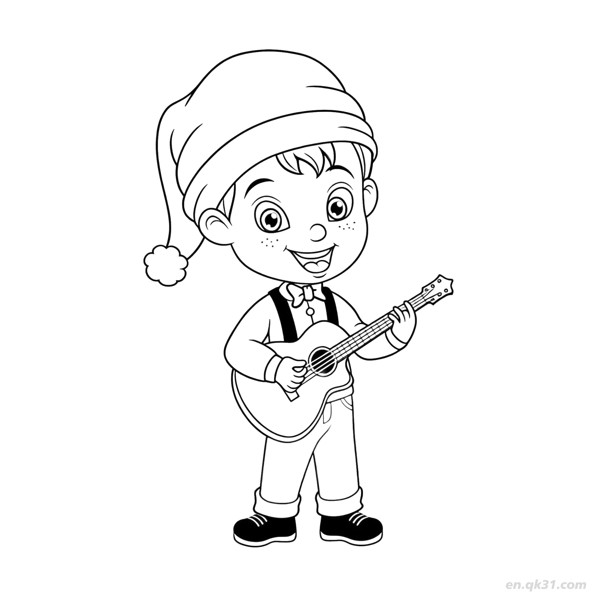 免费 弹吉他的小孩涂色页 简笔画涂色页