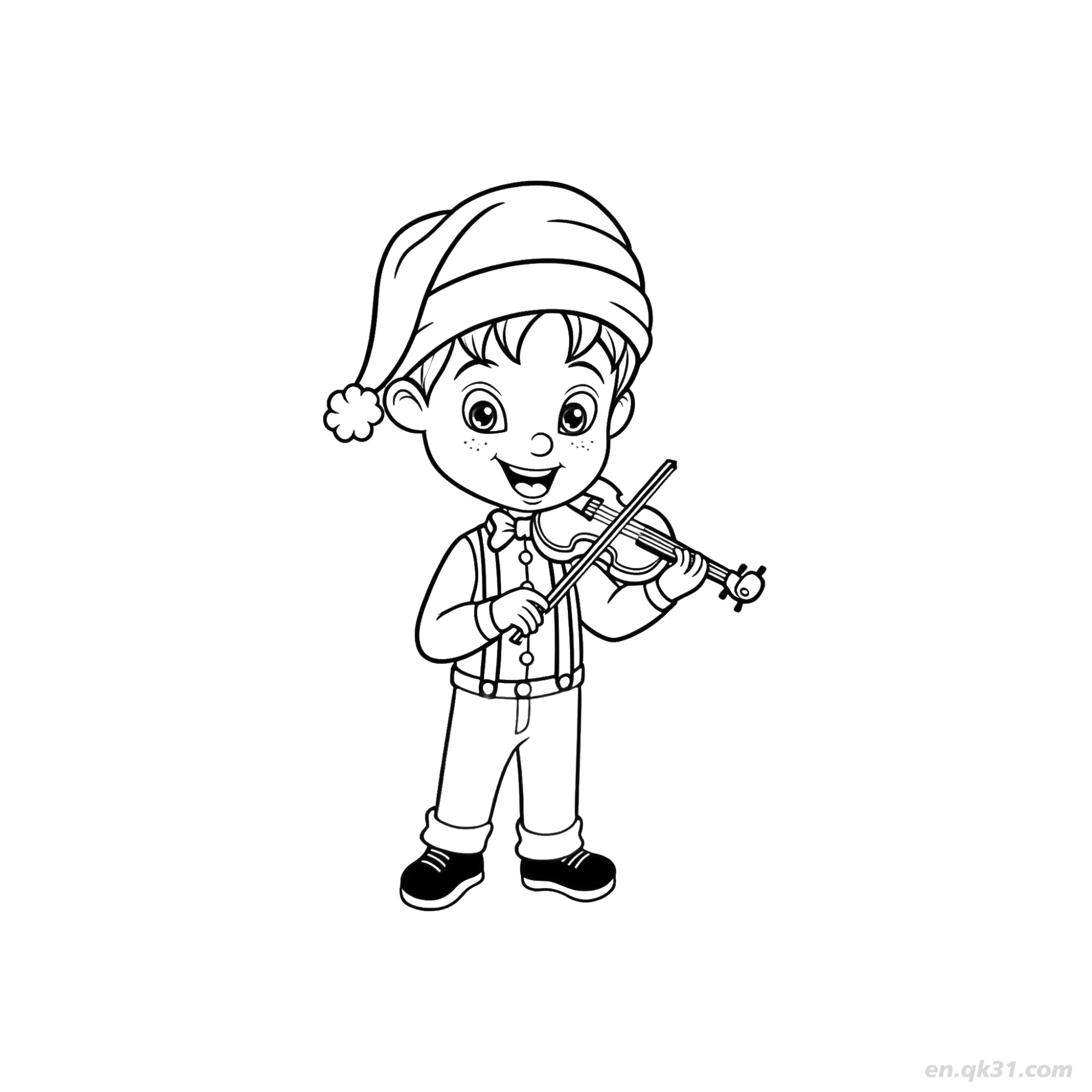 免费 拉小提琴的小孩涂色页 简笔画涂色页