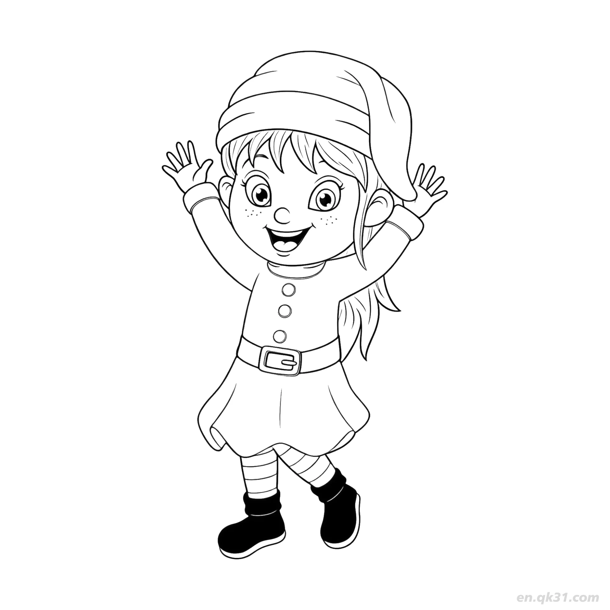 免费 穿冬装外套的女孩涂色页 简笔画涂色页