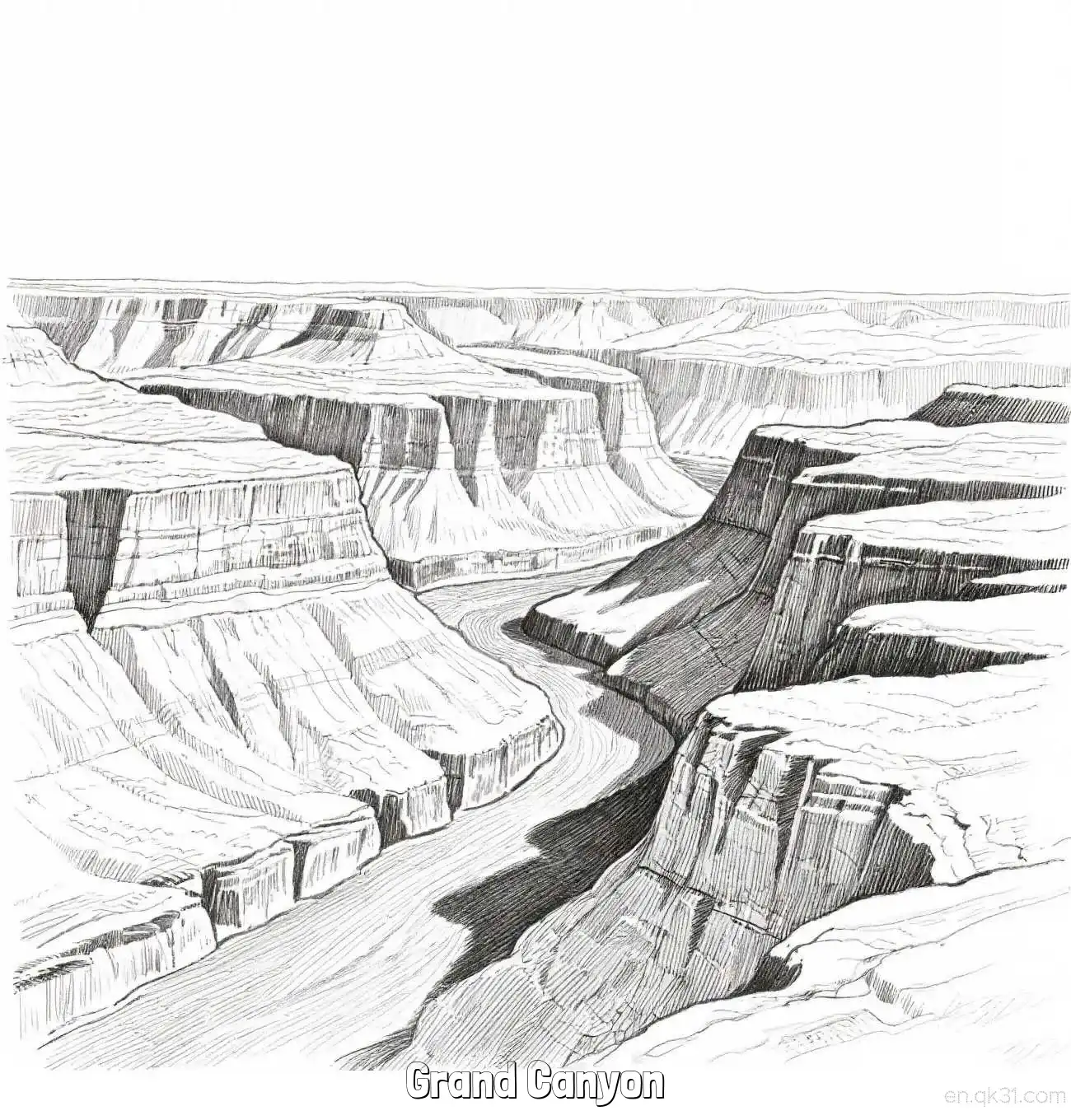 大峡谷 简笔画 素描 涂鸦 - 免费可打印美国知名景点 下载PDF简笔画涂色画 – 为儿童和成人提供的免费可打印简笔画涂色画