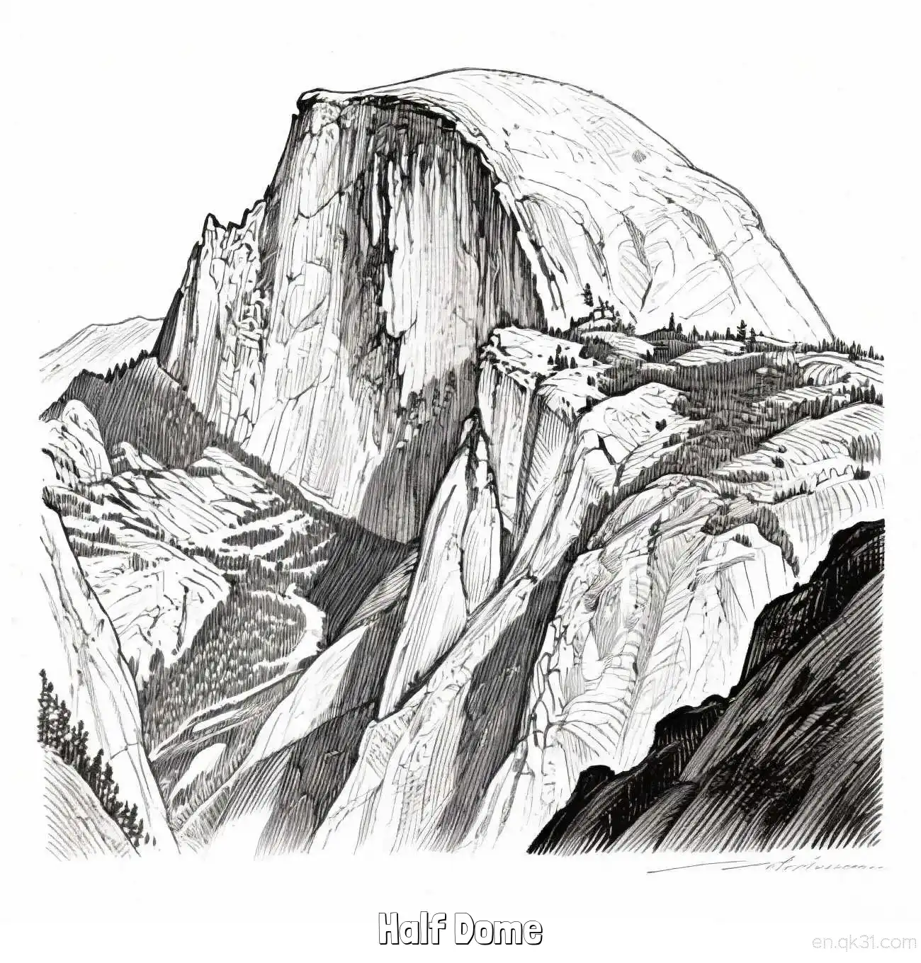 半圆顶 简笔画 素描 涂鸦 - 免费可打印美国知名景点 下载PDF简笔画涂色画 – 为儿童和成人提供的免费可打印简笔画涂色画