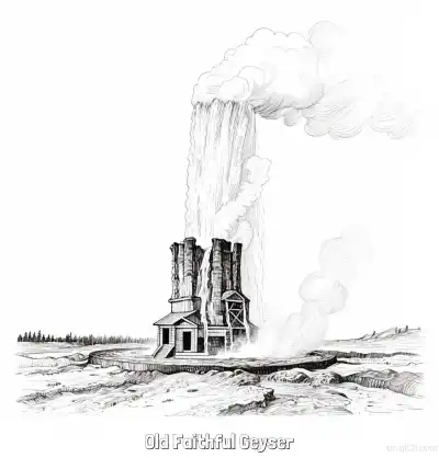 老忠实间歇泉 简笔画 素描 涂鸦 - 免费可打印美国知名景点 下载PDF – 免费可打印简笔画涂色画