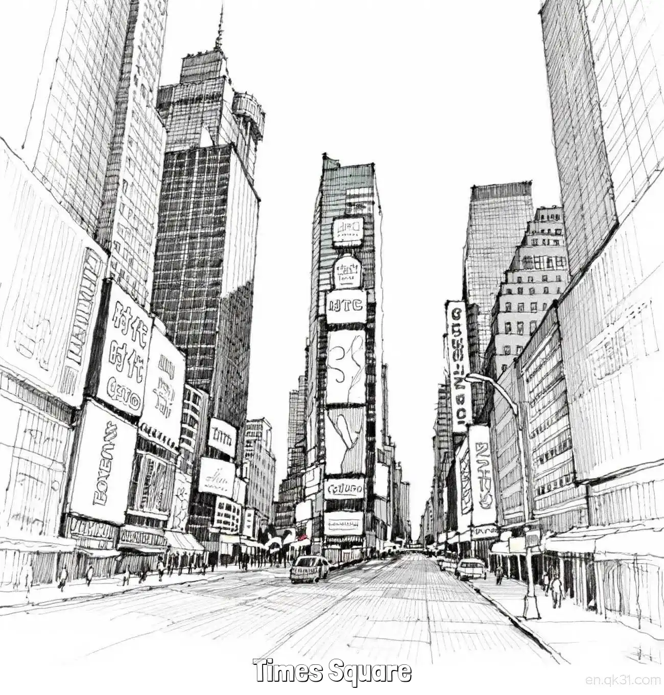 时代广场 简笔画 素描 涂鸦 - 免费可打印美国知名景点 下载PDF简笔画涂色画 – 为儿童和成人提供的免费可打印简笔画涂色画