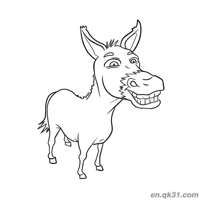 咧嘴大笑的搞笑卡通驴简笔画涂色页 – 免费可打印简笔画涂色画