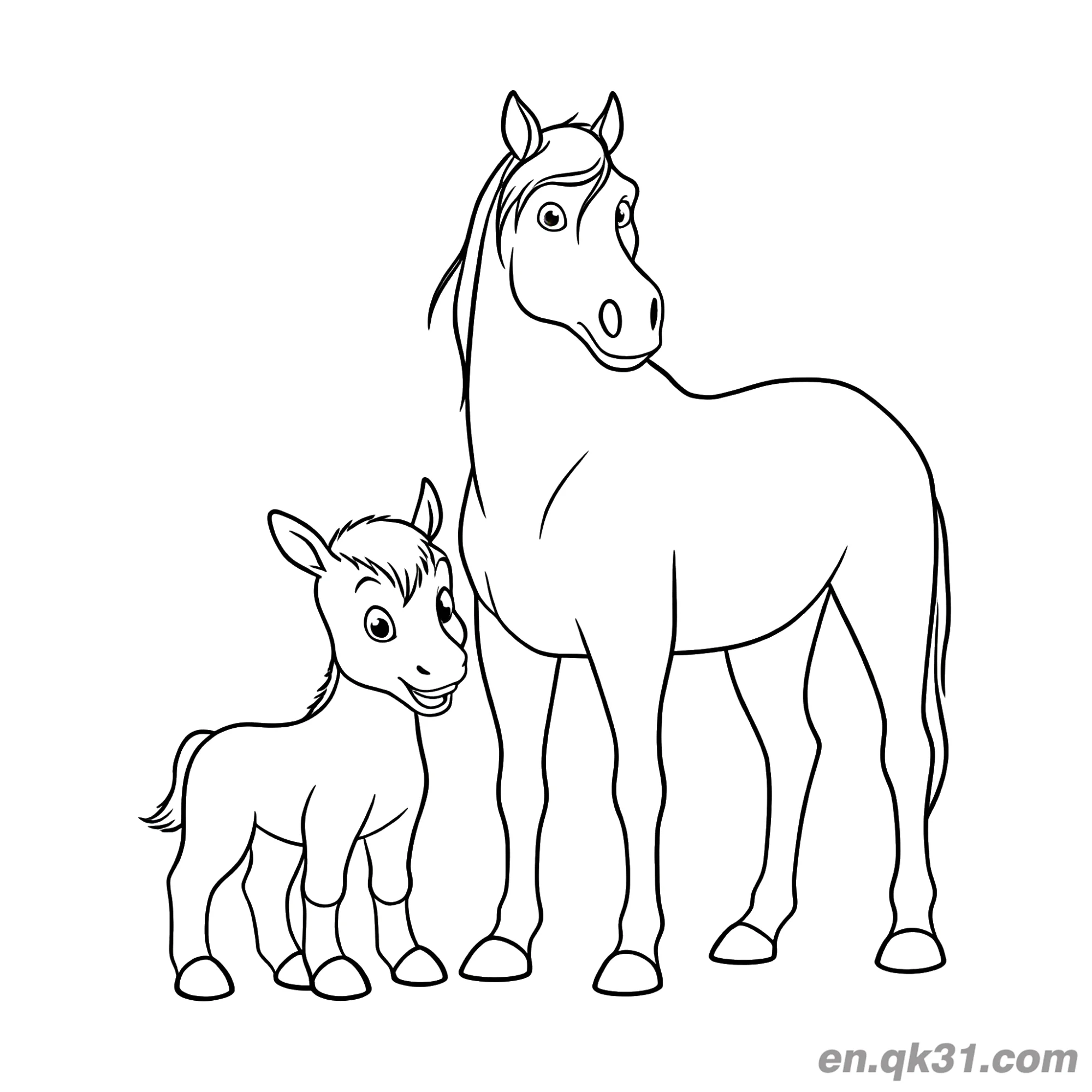 免费 母马和小马驹涂色页 简笔画涂色页