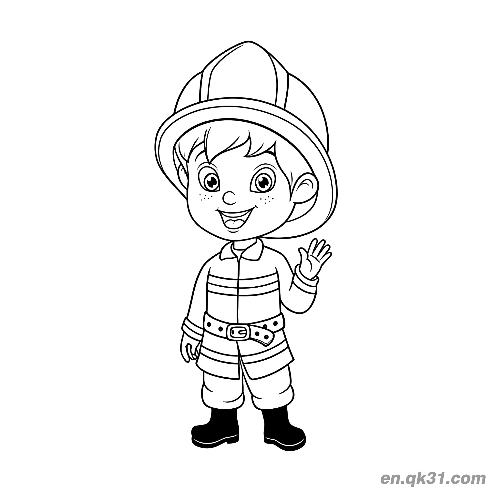 免费 动画风格消防员角色涂色图 简笔画涂色页