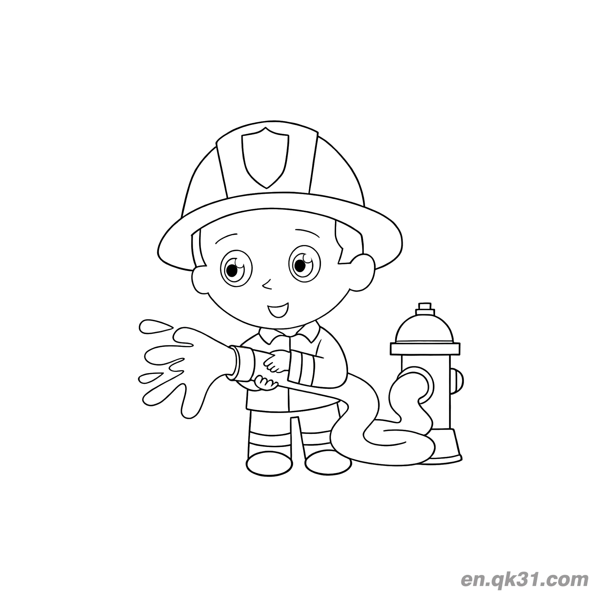 免费 勇敢的消防员英雄涂色图 简笔画涂色页