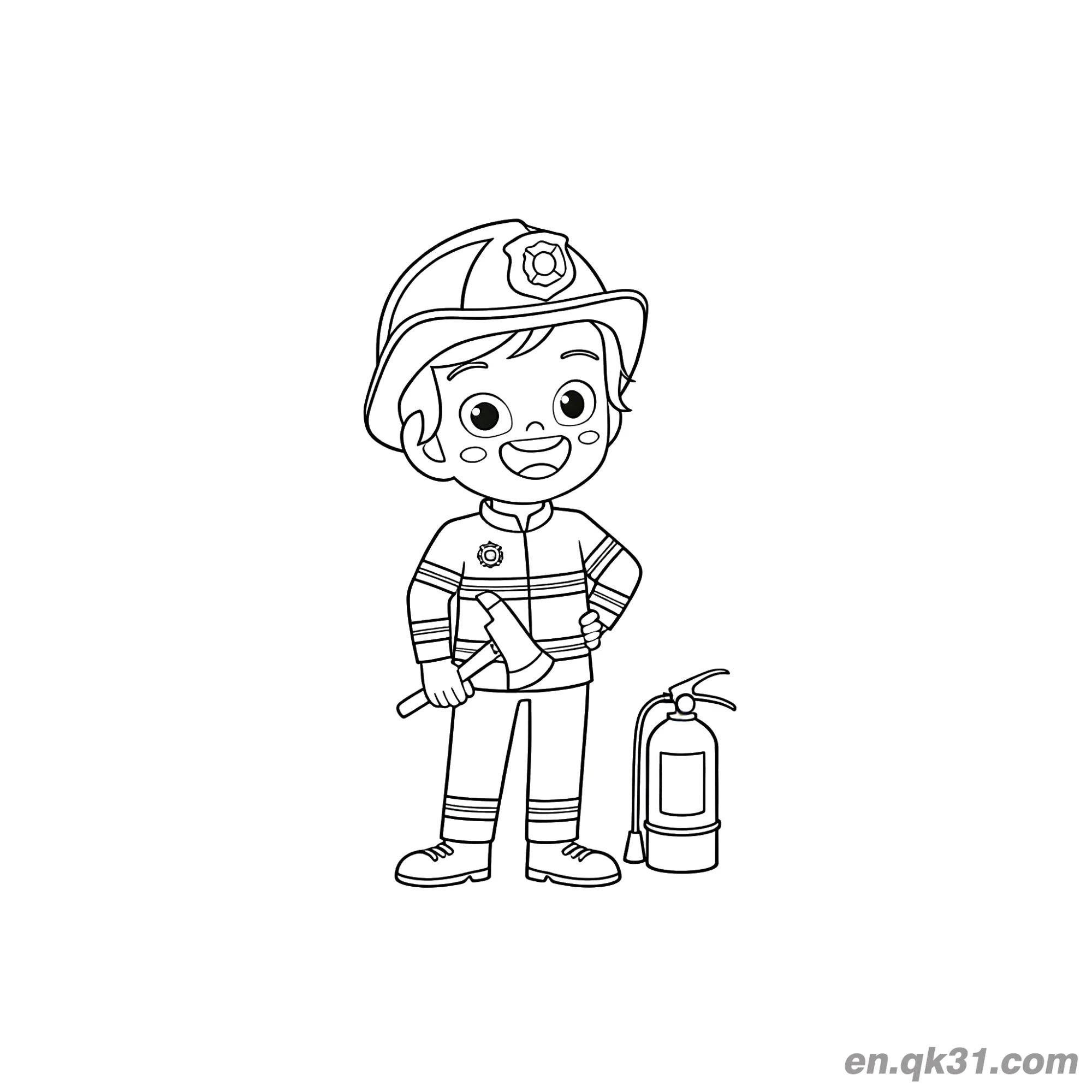 免费 儿童消防员持斧涂色图 简笔画涂色页