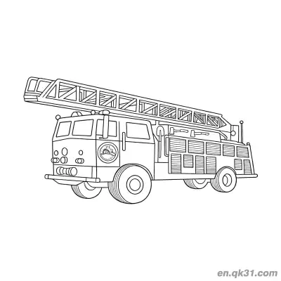 侧视云梯消防车涂色页 – 免费可打印简笔画涂色画