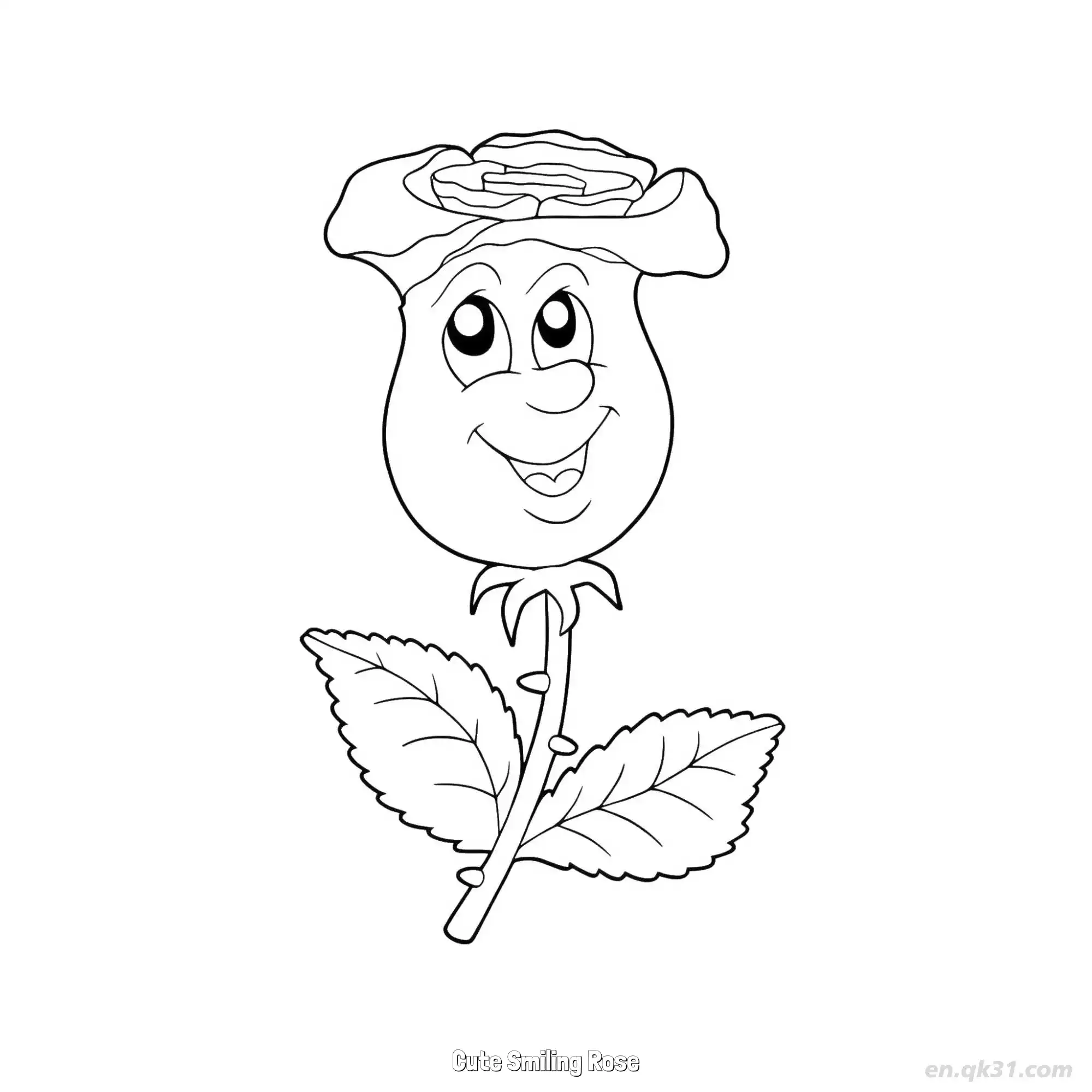免费 可爱微笑玫瑰 简笔画 素描 涂鸦 - 免费可打印 玫瑰花简笔画 下载PDF 简笔画涂色页