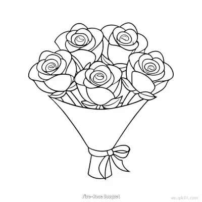 五朵玫瑰花束 3简笔画 素描 涂鸦 - 免费可打印 玫瑰花简笔画 下载PDF – 免费可打印简笔画涂色画