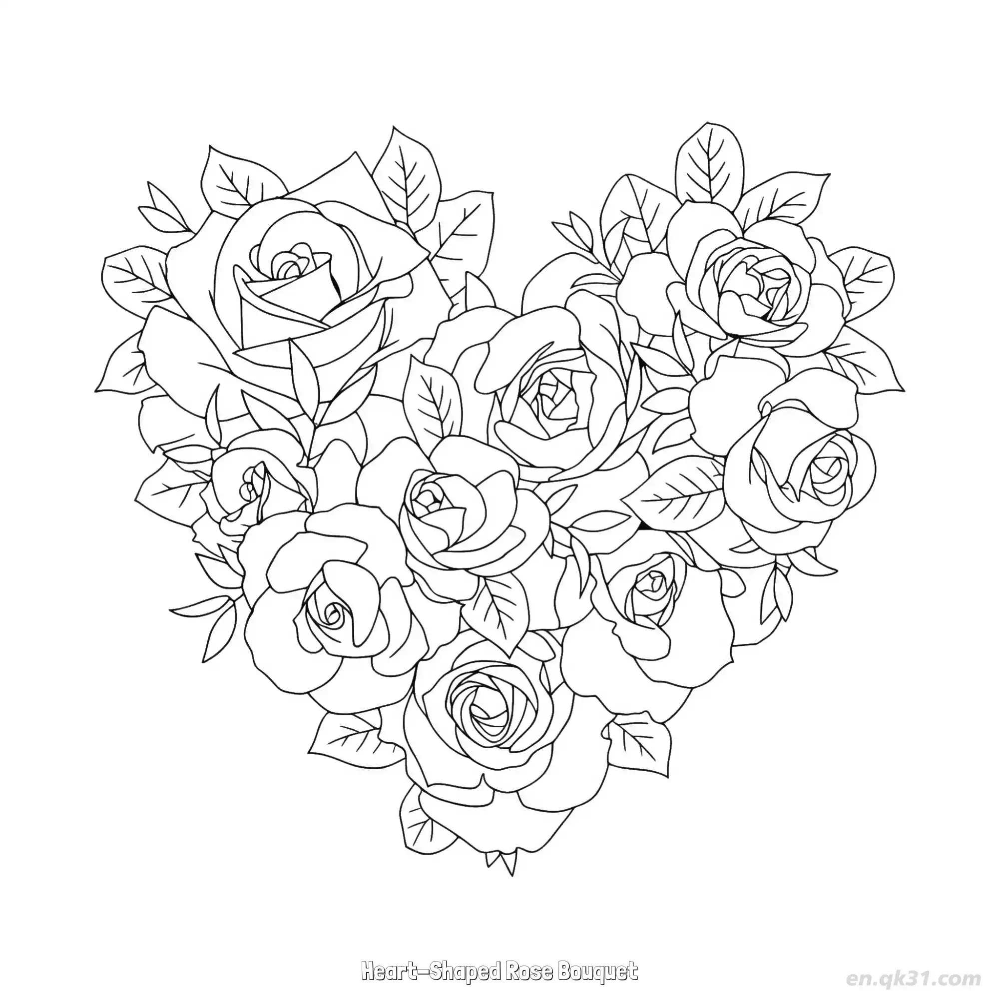 免费 心形玫瑰花束 简笔画 素描 涂鸦 - 免费可打印 玫瑰花简笔画 下载PDF 简笔画涂色页