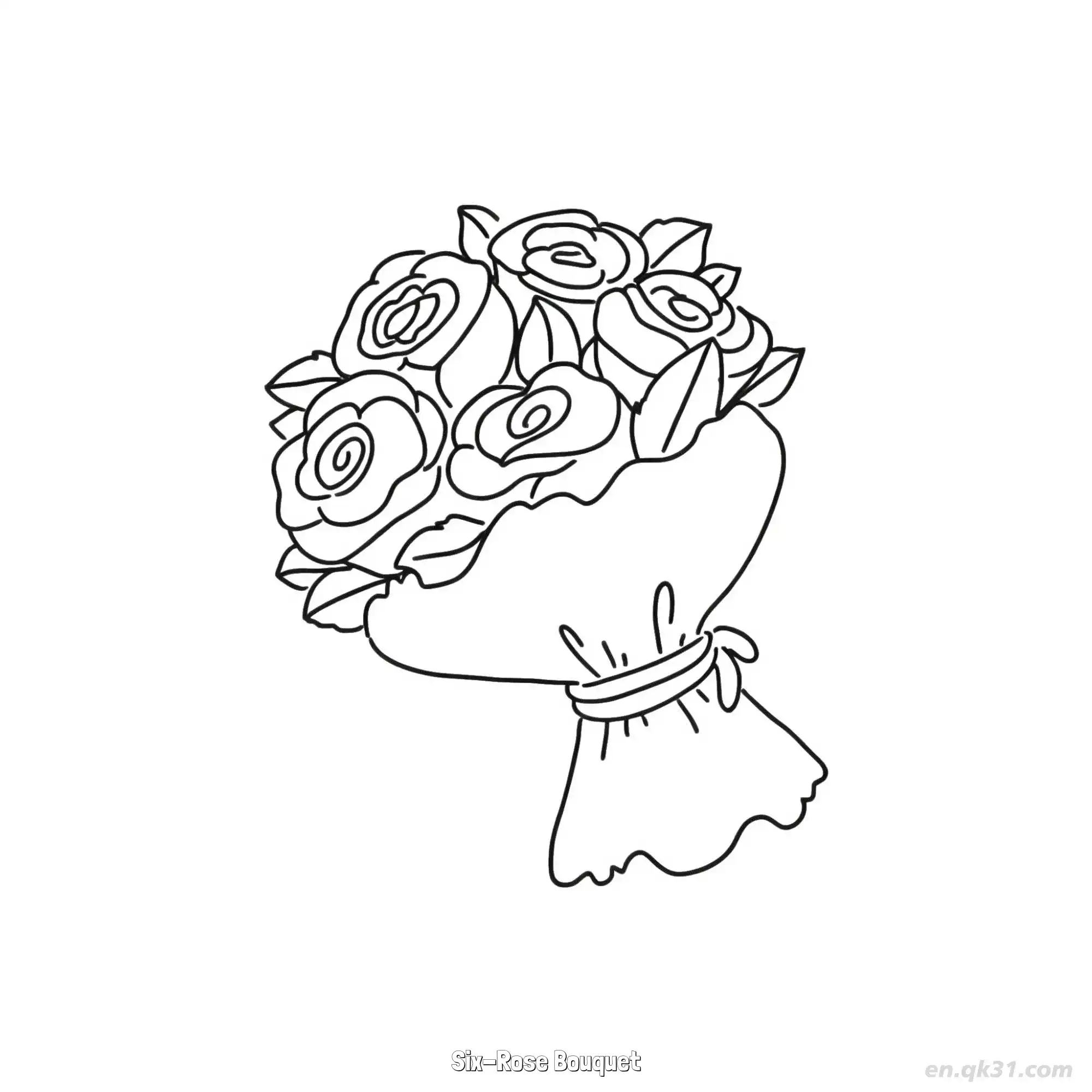 免费 六朵玫瑰花束 2简笔画 素描 涂鸦 - 免费可打印 玫瑰花简笔画 下载PDF 简笔画涂色页