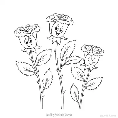 微笑卡通玫瑰 简笔画 素描 涂鸦 - 免费可打印 玫瑰花简笔画 下载PDF – 免费可打印简笔画涂色画