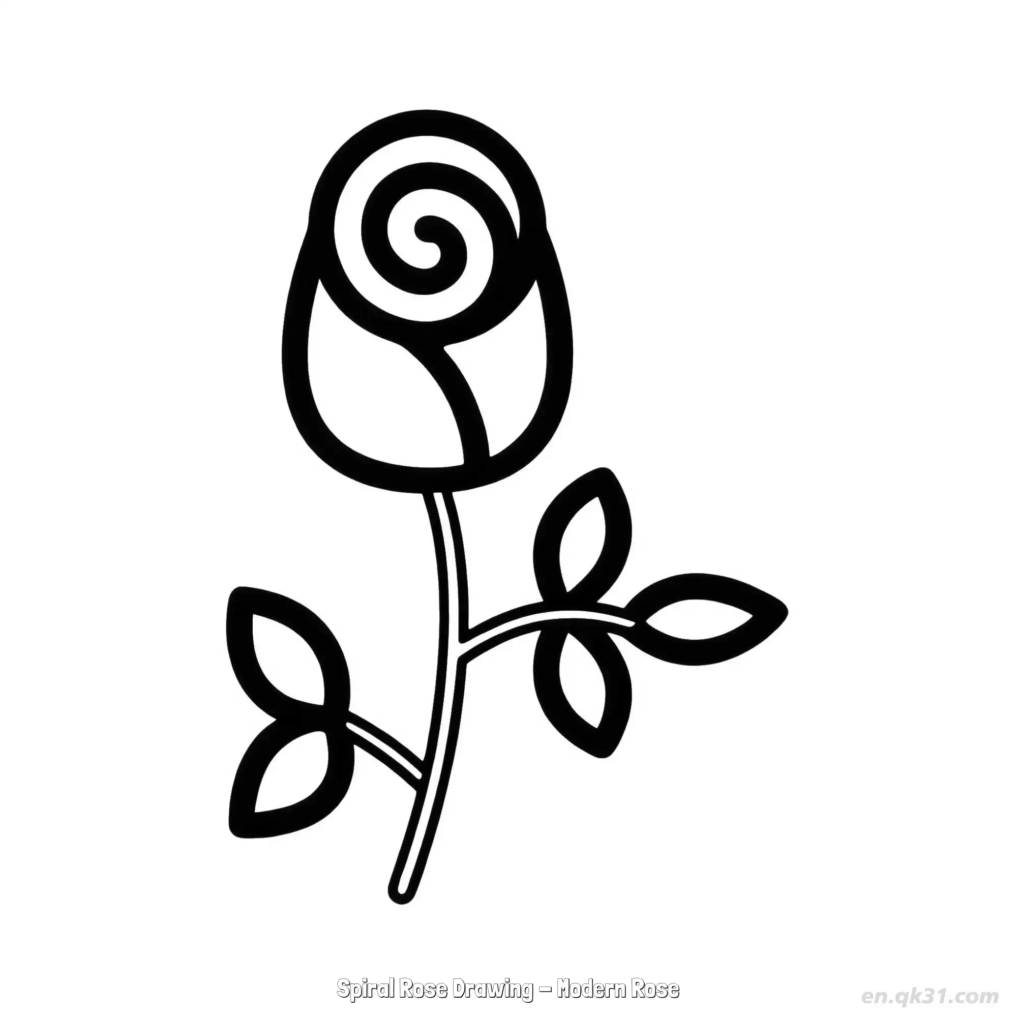 免费 螺旋玫瑰绘画-现代玫瑰 简笔画 素描 涂鸦 - 免费可打印 玫瑰花简笔画 下载PDF 简笔画涂色页