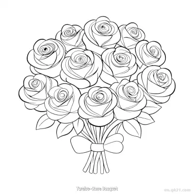 十二朵玫瑰花束 简笔画 素描 涂鸦 - 免费可打印 玫瑰花简笔画 下载PDF – 免费可打印简笔画涂色画