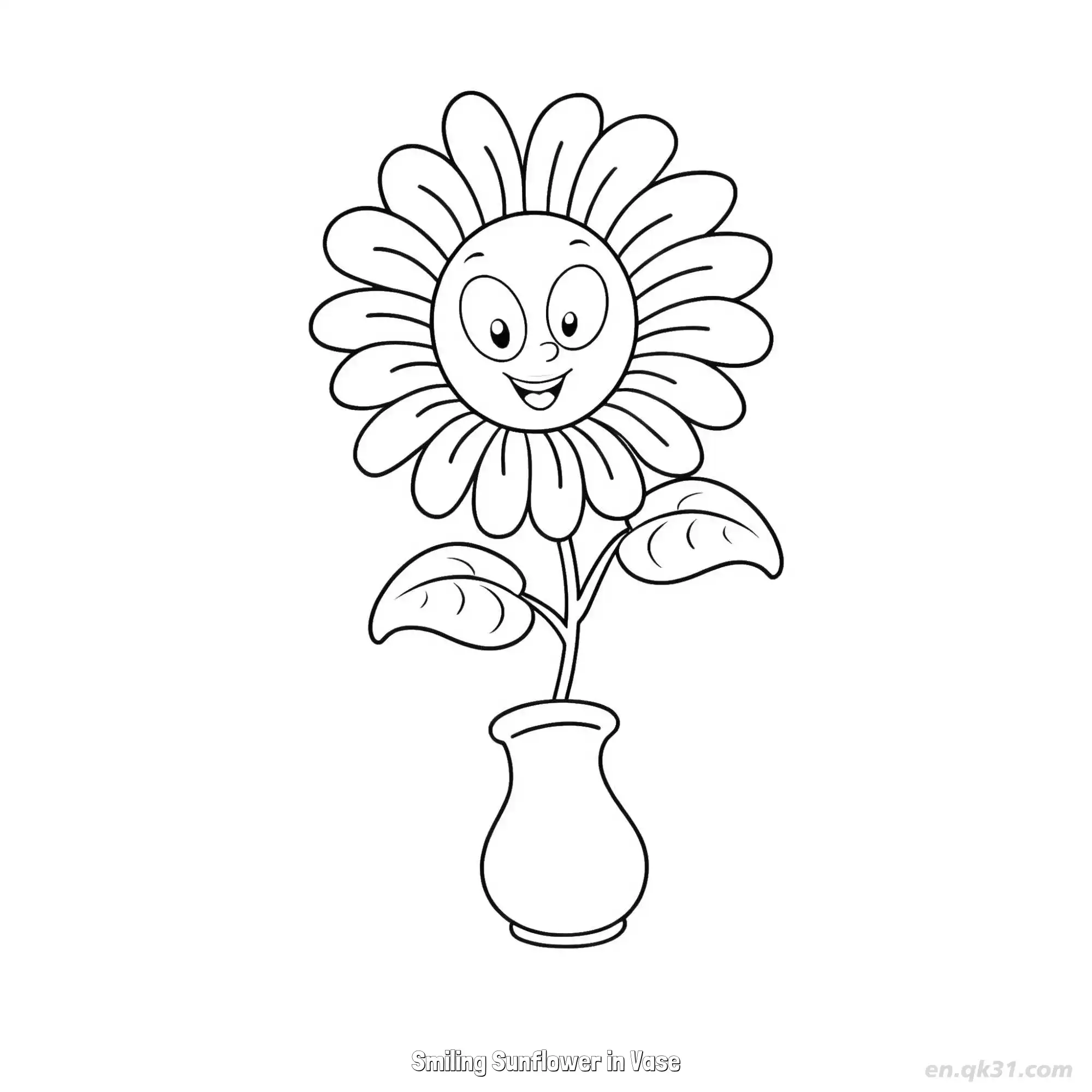免费 花瓶微笑向日葵 简笔画 素描 涂鸦 - 免费可打印 向日葵简笔画 下载PDF 简笔画涂色页