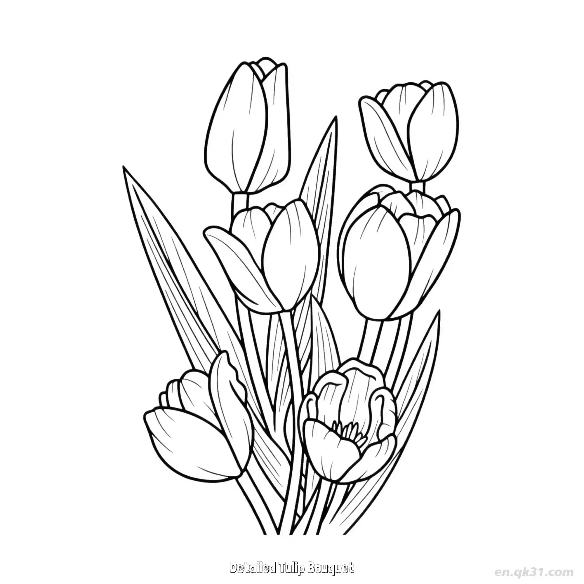 免费 精细郁金香花束 简笔画 素描 涂鸦 - 免费可打印 郁金香简笔画 下载PDF 简笔画涂色页