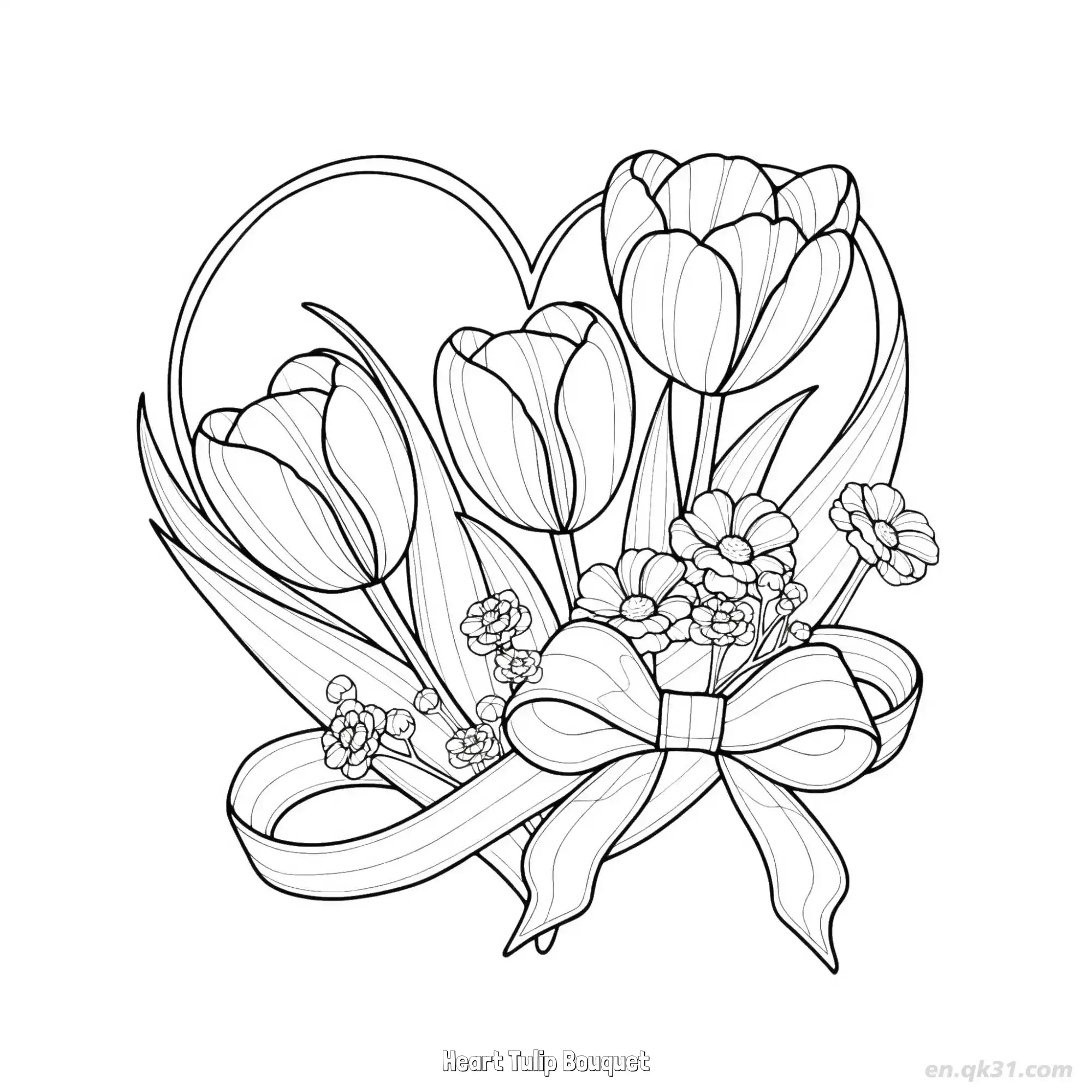 免费 心形郁金香花束 简笔画 素描 涂鸦 - 免费可打印 郁金香简笔画 下载PDF 简笔画涂色页
