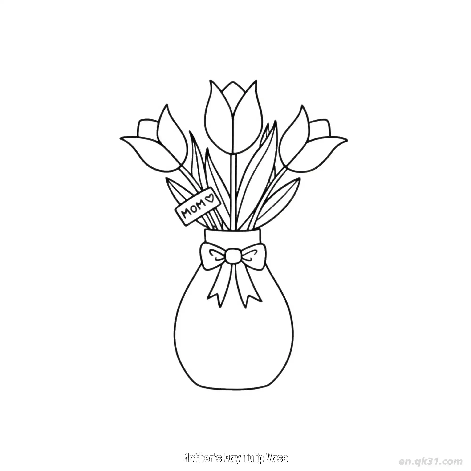 免费 母亲节郁金香花瓶 简笔画 素描 涂鸦 - 免费可打印 郁金香简笔画 下载PDF 简笔画涂色页