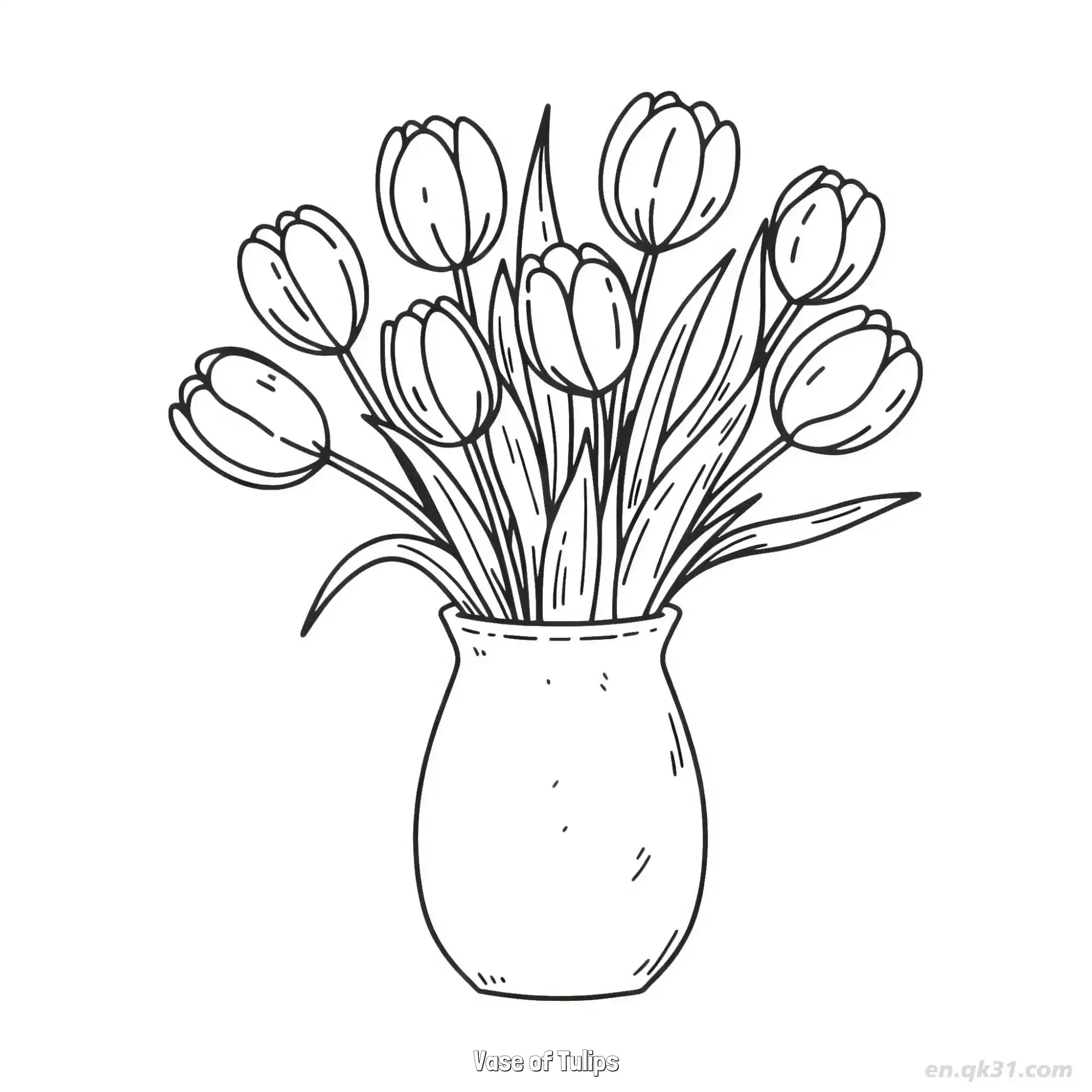 免费 郁金香花瓶 简笔画 素描 涂鸦 - 免费可打印 郁金香简笔画 下载PDF 简笔画涂色页