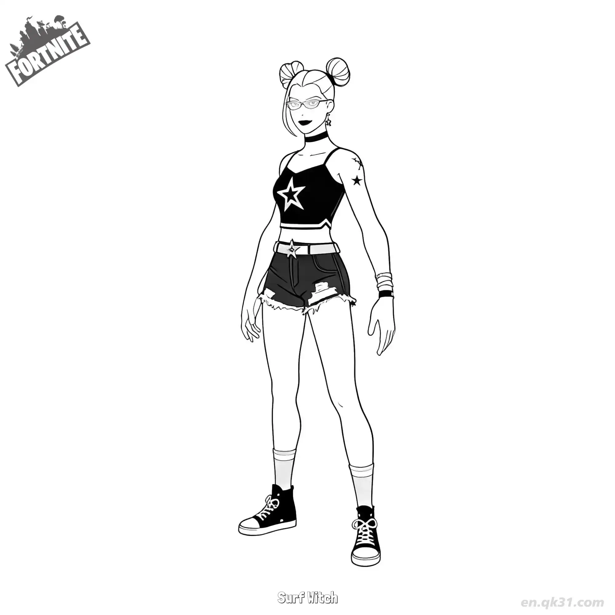 免费 冲浪女巫 简笔画 素描 涂鸦 - 免费可打印堡垒之夜 下载PDF 简笔画涂色页