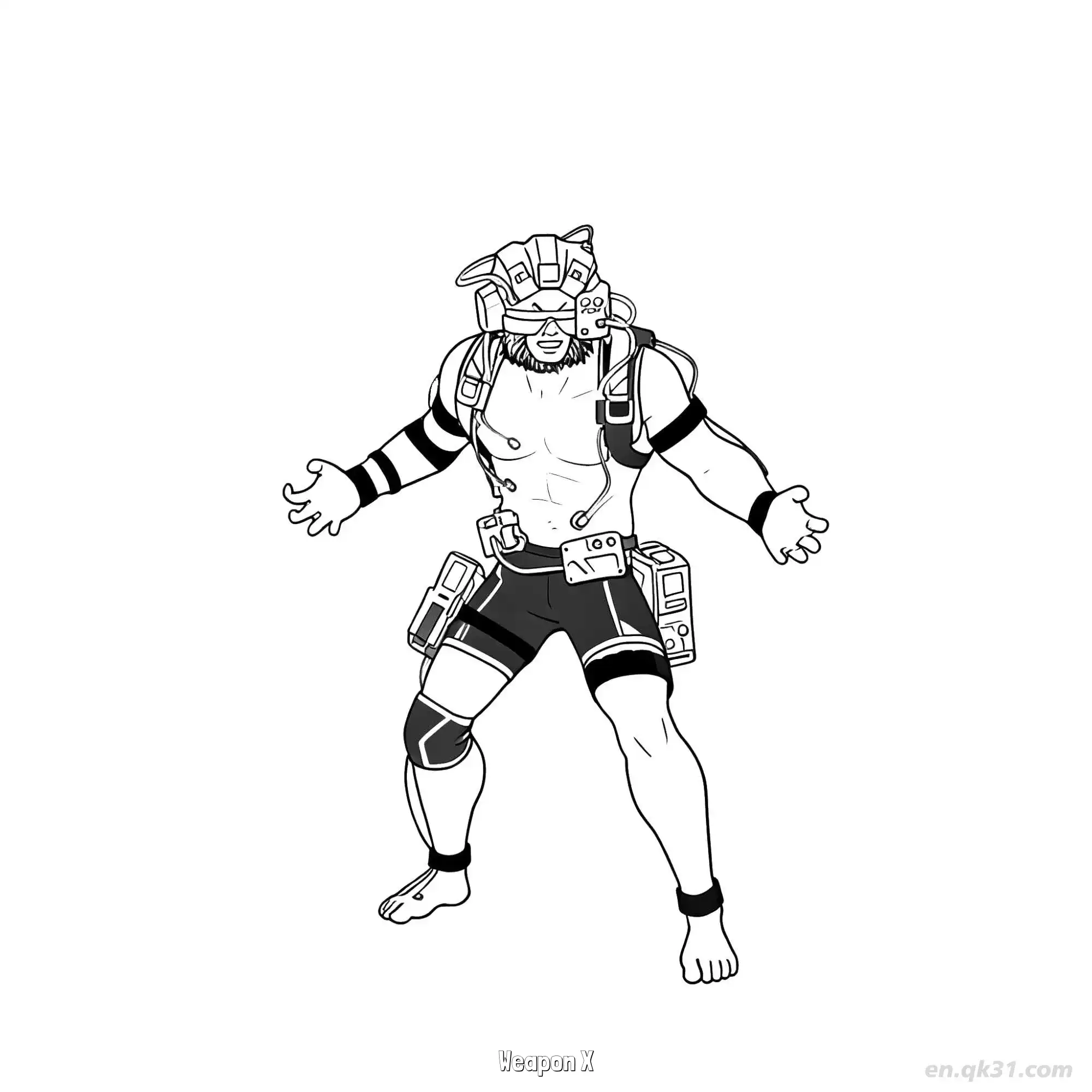 免费 武器X 简笔画 素描 涂鸦 - 免费可打印堡垒之夜 漫威系列 下载PDF 简笔画涂色页