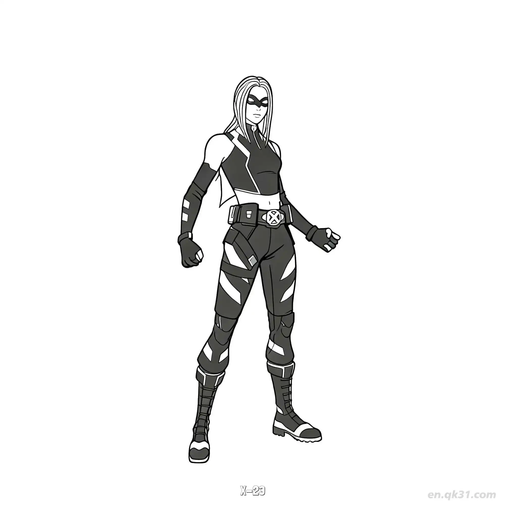 免费 X-23 23简笔画 素描 涂鸦 - 免费可打印堡垒之夜 漫威系列 下载PDF 简笔画涂色页