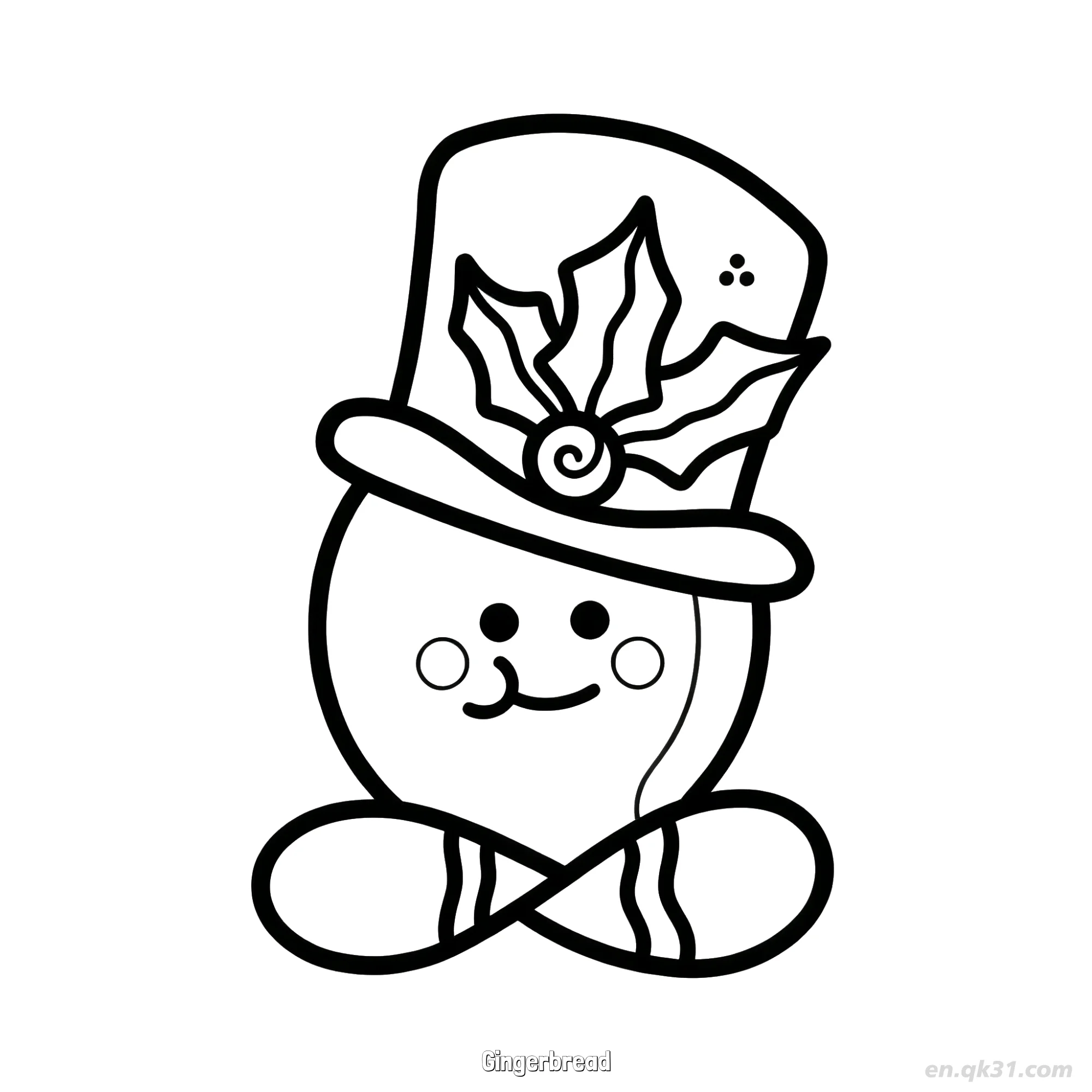 免费 节日高帽冬青姜饼角色涂色页 简笔画涂色页