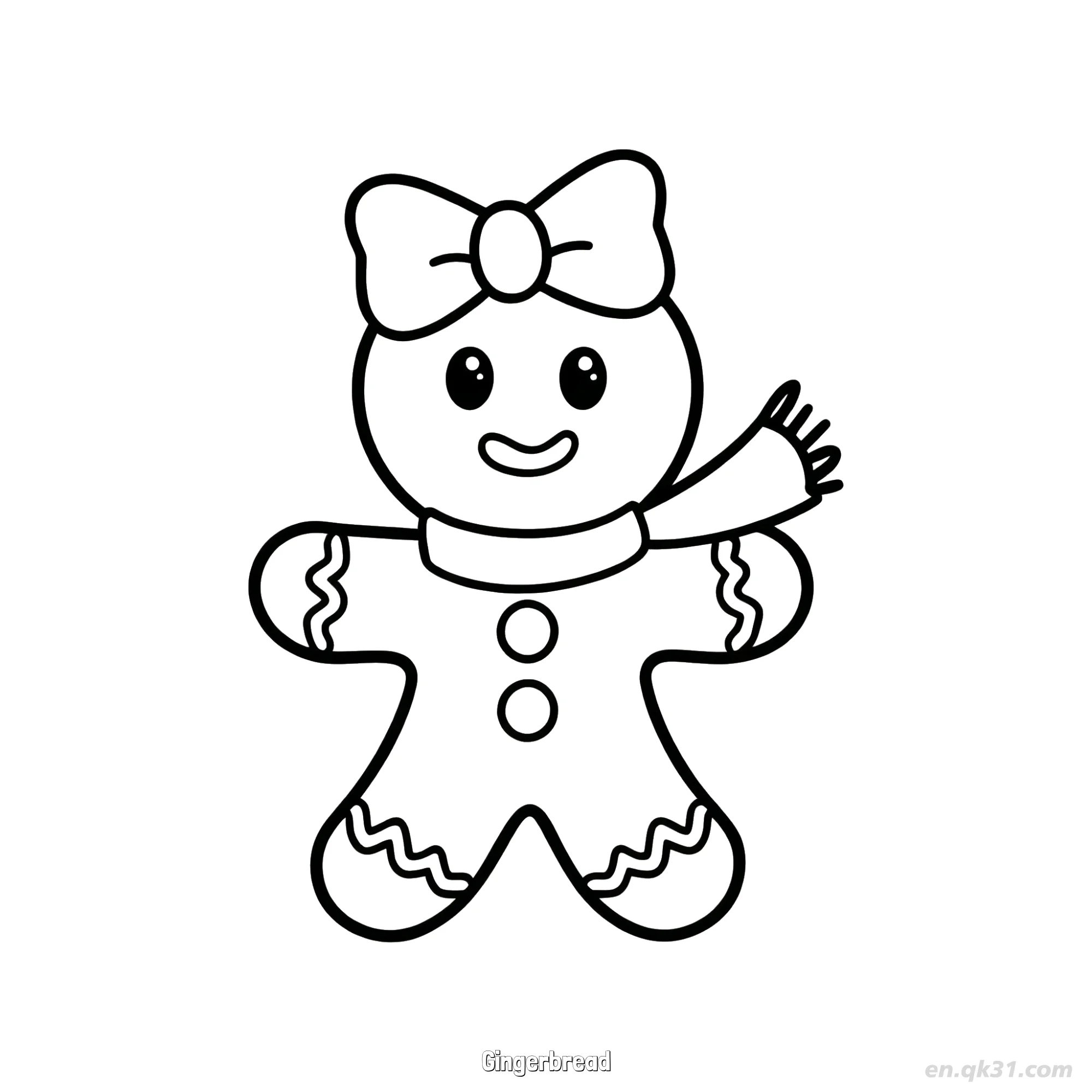免费 蝴蝶结围巾姜饼女孩 简笔画涂色页