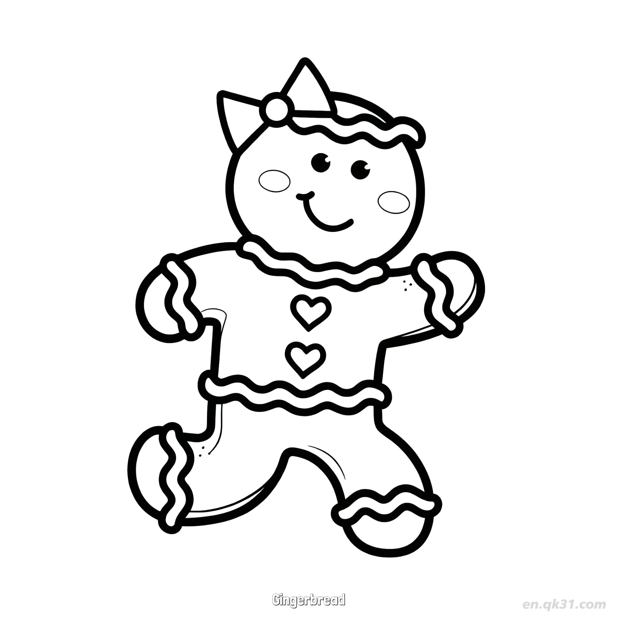 免费 心形节日帽姜饼女孩涂色页 简笔画涂色页