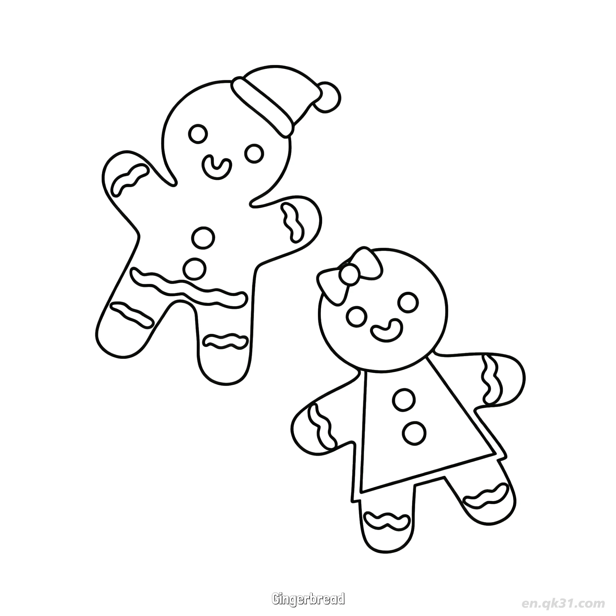 免费 圣诞姜饼男女饼干对涂色页 简笔画涂色页
