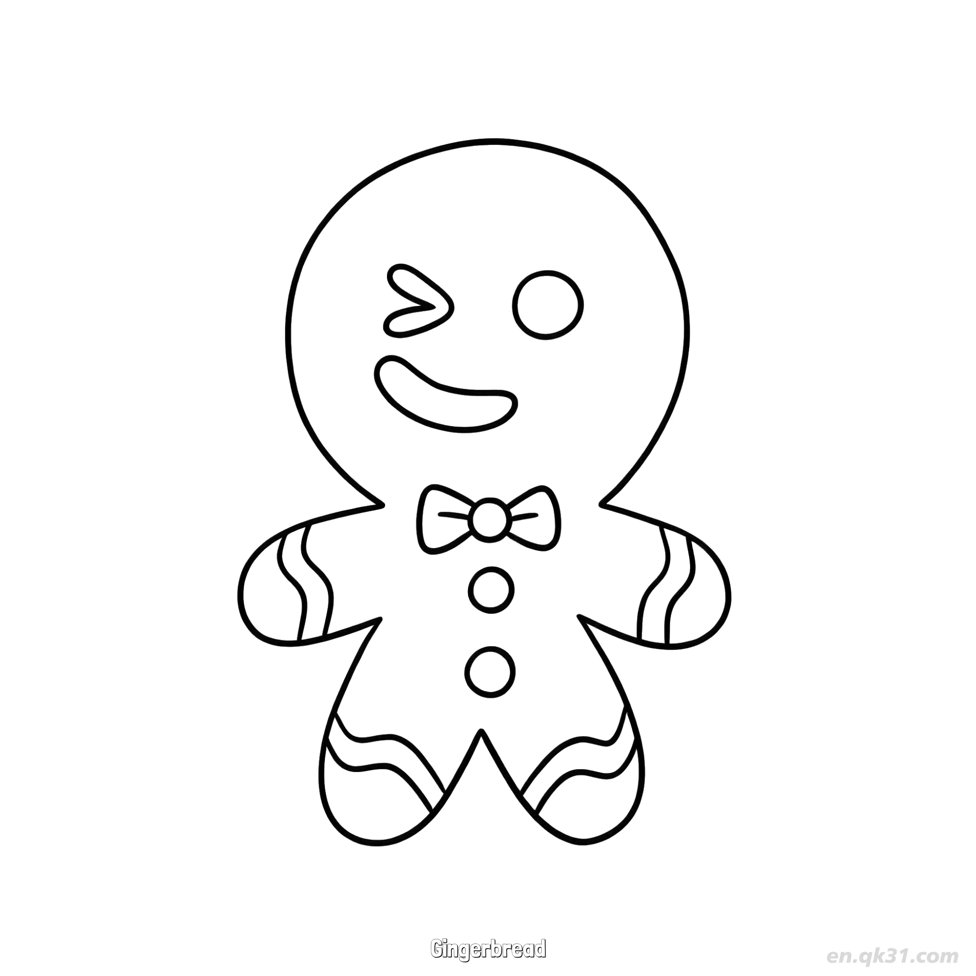 免费 眨眼领结姜饼人涂色页 简笔画涂色页