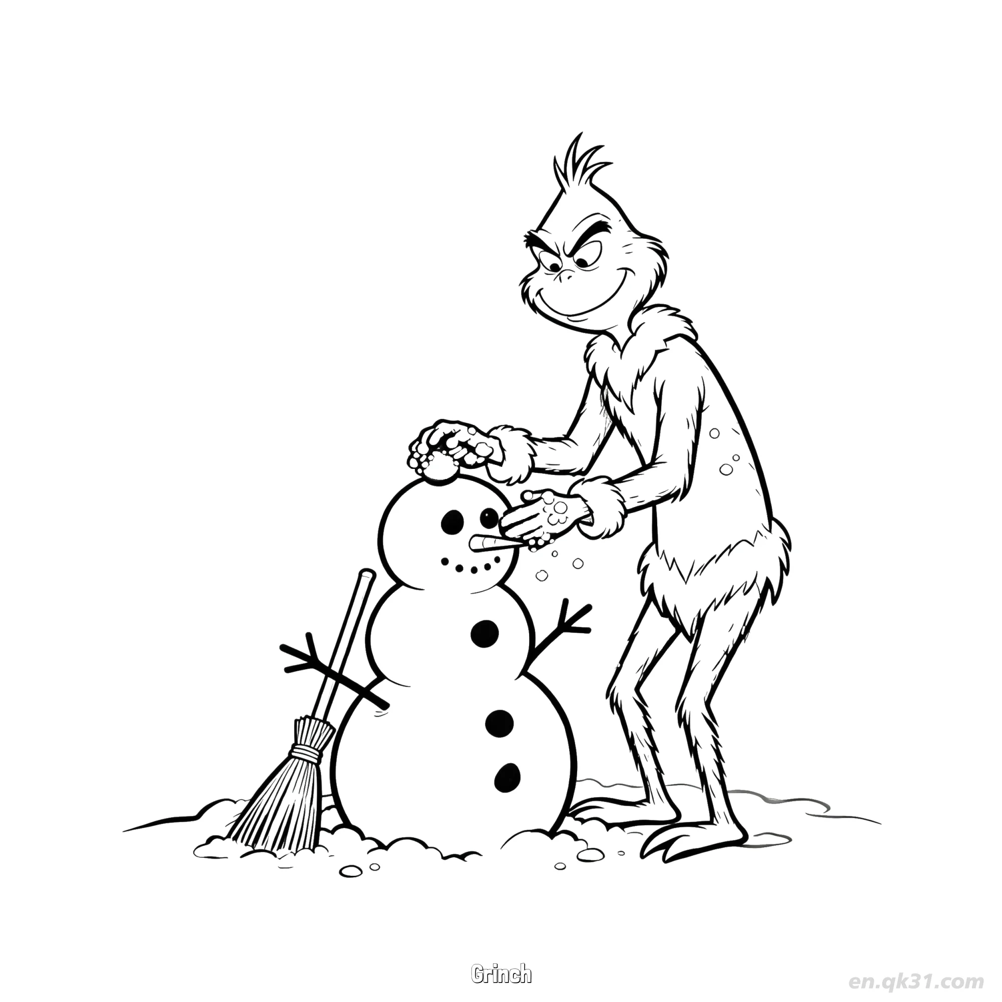 免费 格林奇堆雪人圣诞涂色页 简笔画涂色页