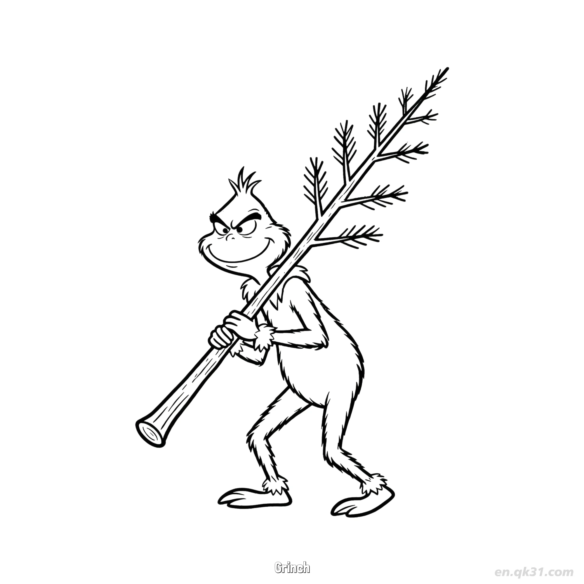 免费 格林奇搬运稀疏圣诞树涂色页 简笔画涂色页
