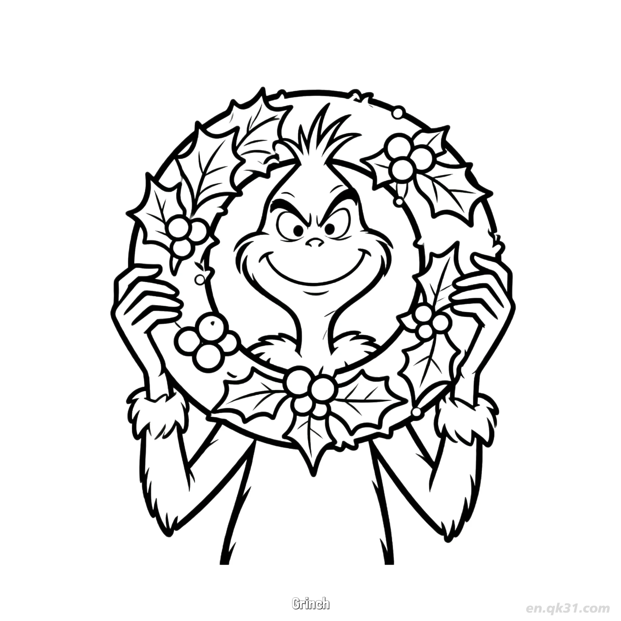 免费 格林奇拿圣诞花环涂色页 简笔画涂色页