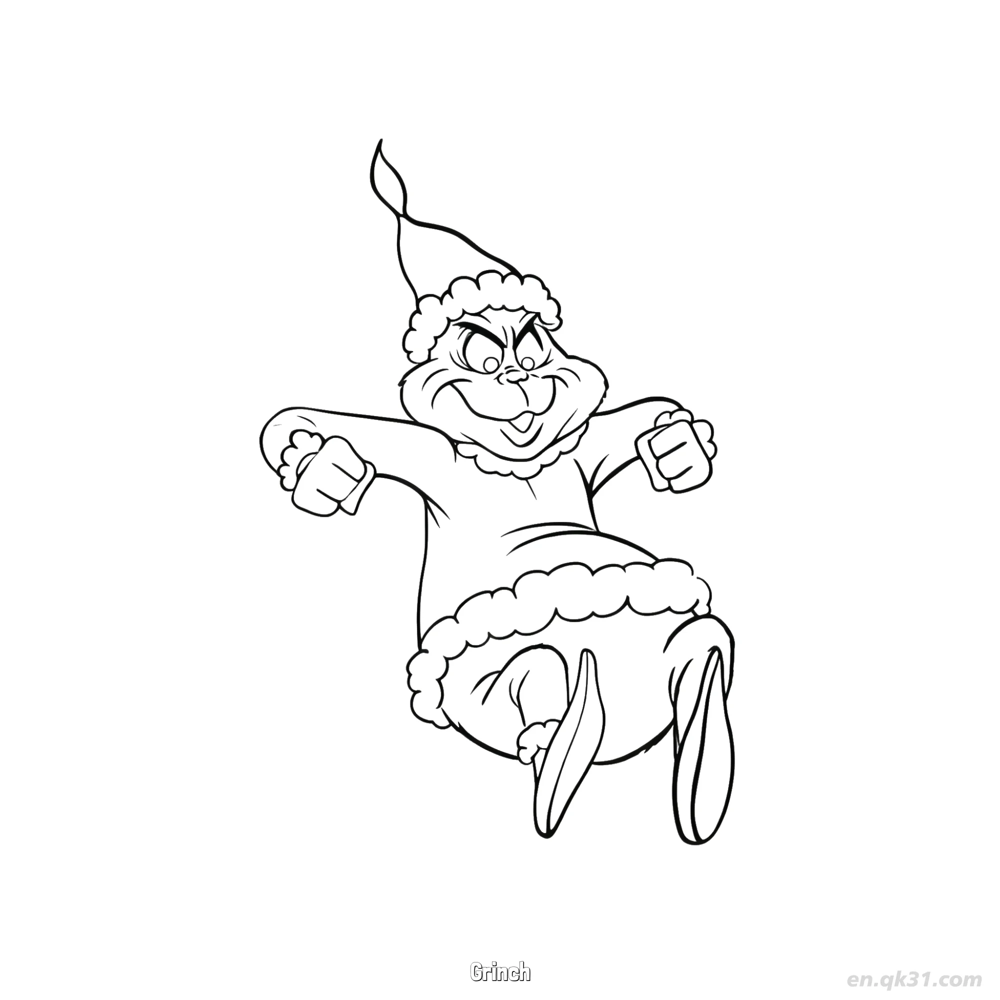 免费 格林奇跳跃圣诞动作涂色页 简笔画涂色页
