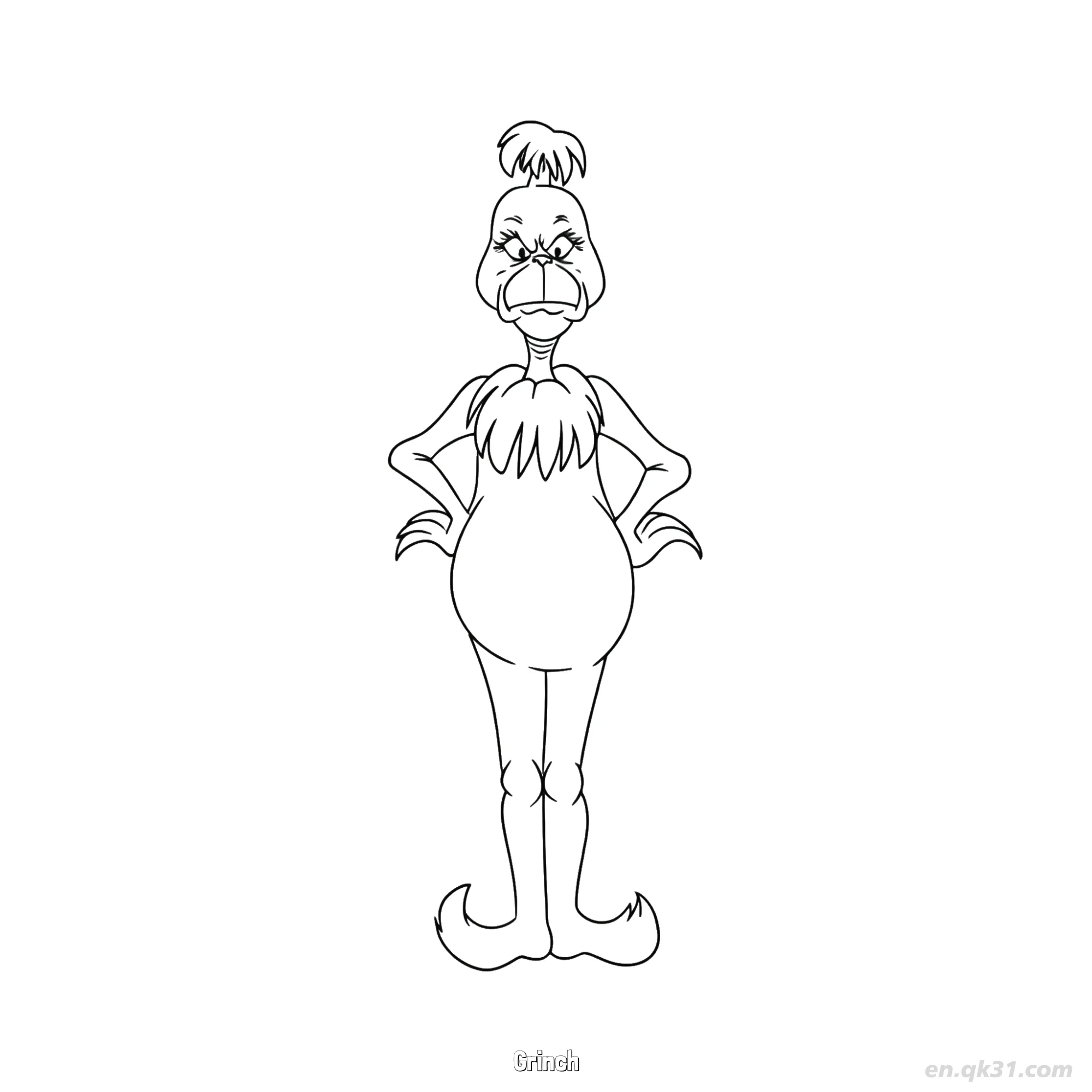 免费 格林奇严肃圣诞老人姿势涂色页 简笔画涂色页