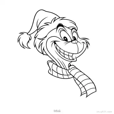 格林奇戴条纹围巾圣诞涂色页 – 免费可打印简笔画涂色画