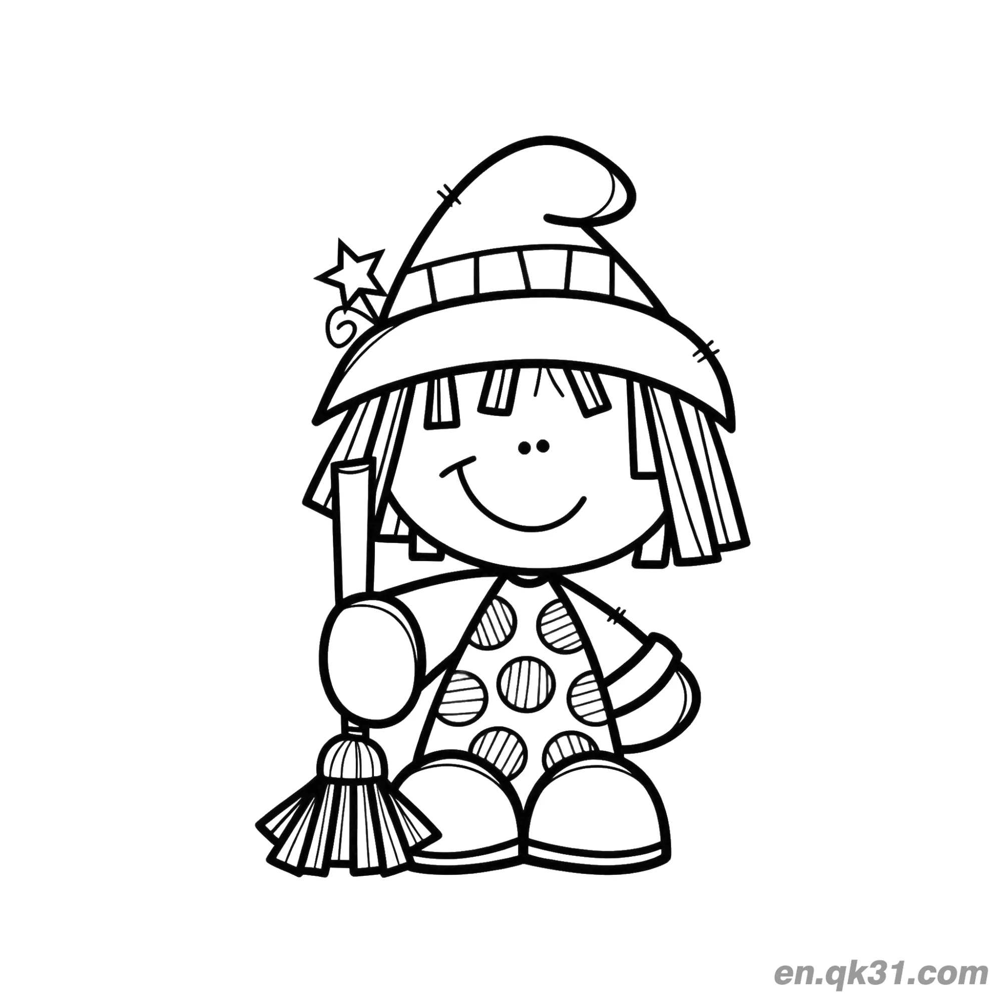 免费 微笑的小女巫涂色页简笔画 简笔画涂色页