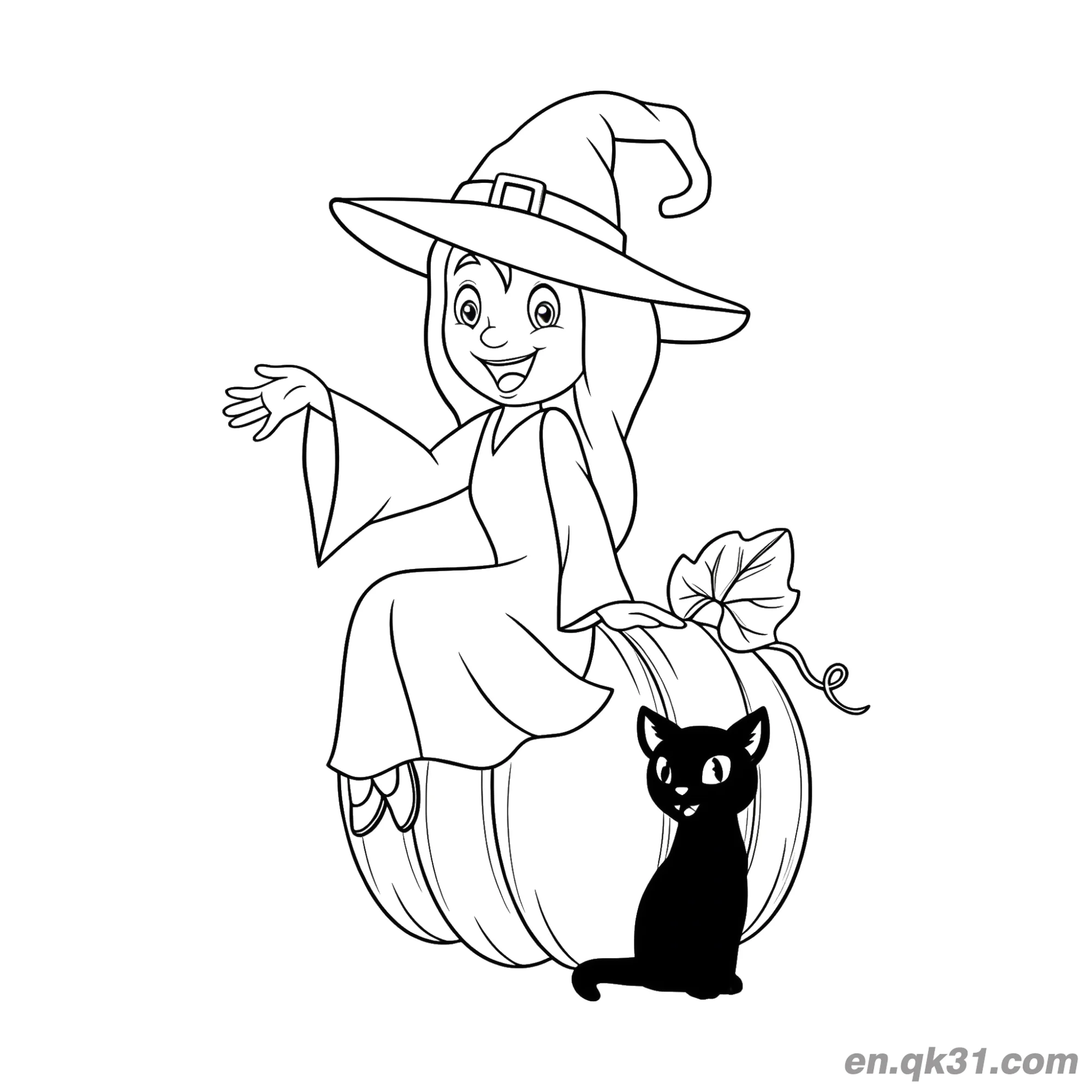 免费 黑暗魔法女巫涂色页简笔画 简笔画涂色页
