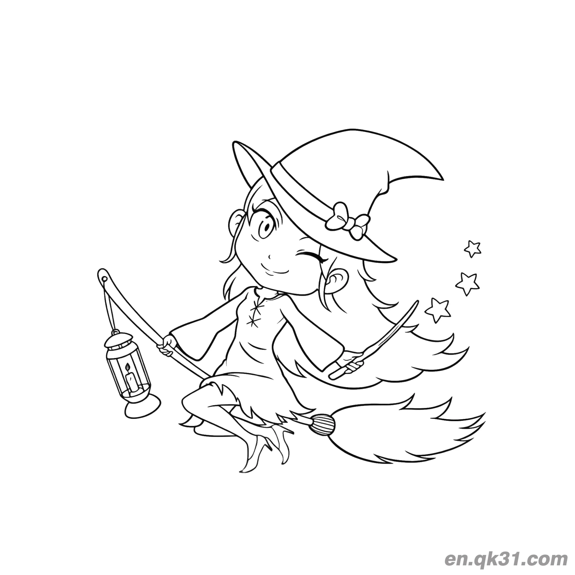 免费 飞行魔法女巫涂色页简笔画 简笔画涂色页