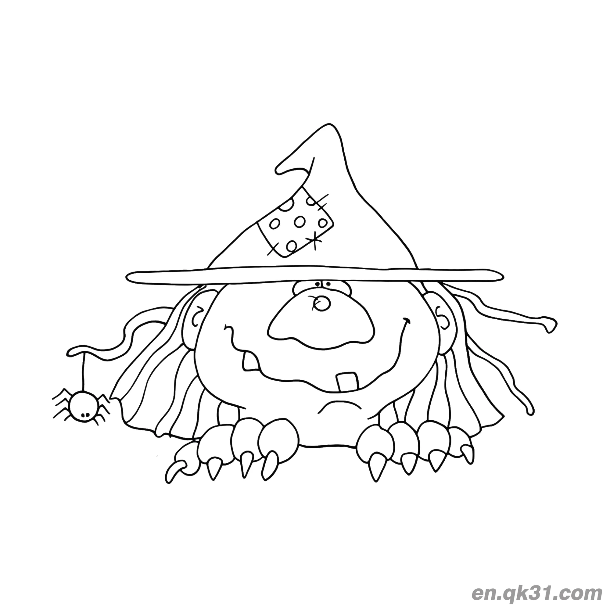 免费 搞笑南瓜女巫简笔画 简笔画涂色页