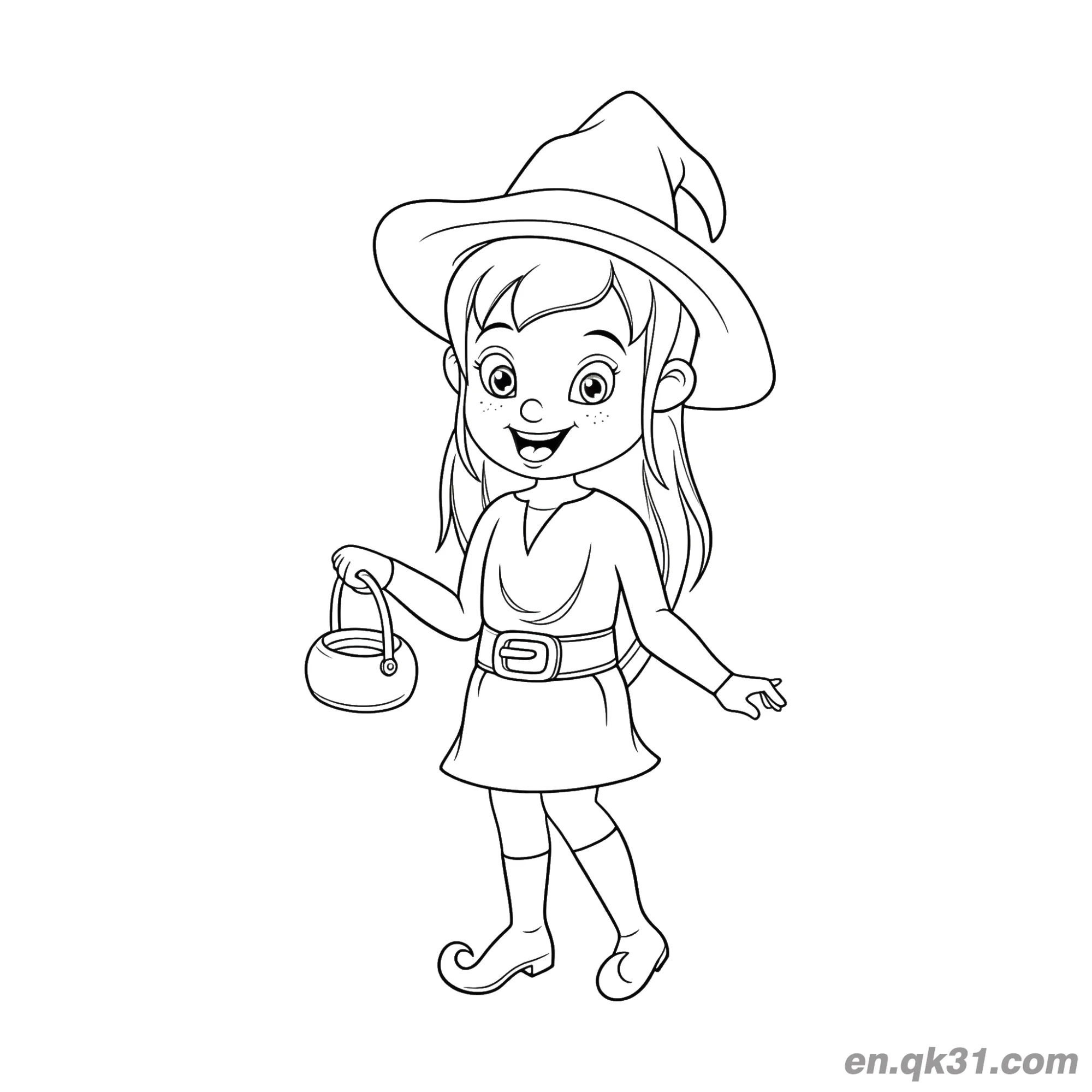 免费 搞怪女巫骑扫帚飞行简笔画 简笔画涂色页