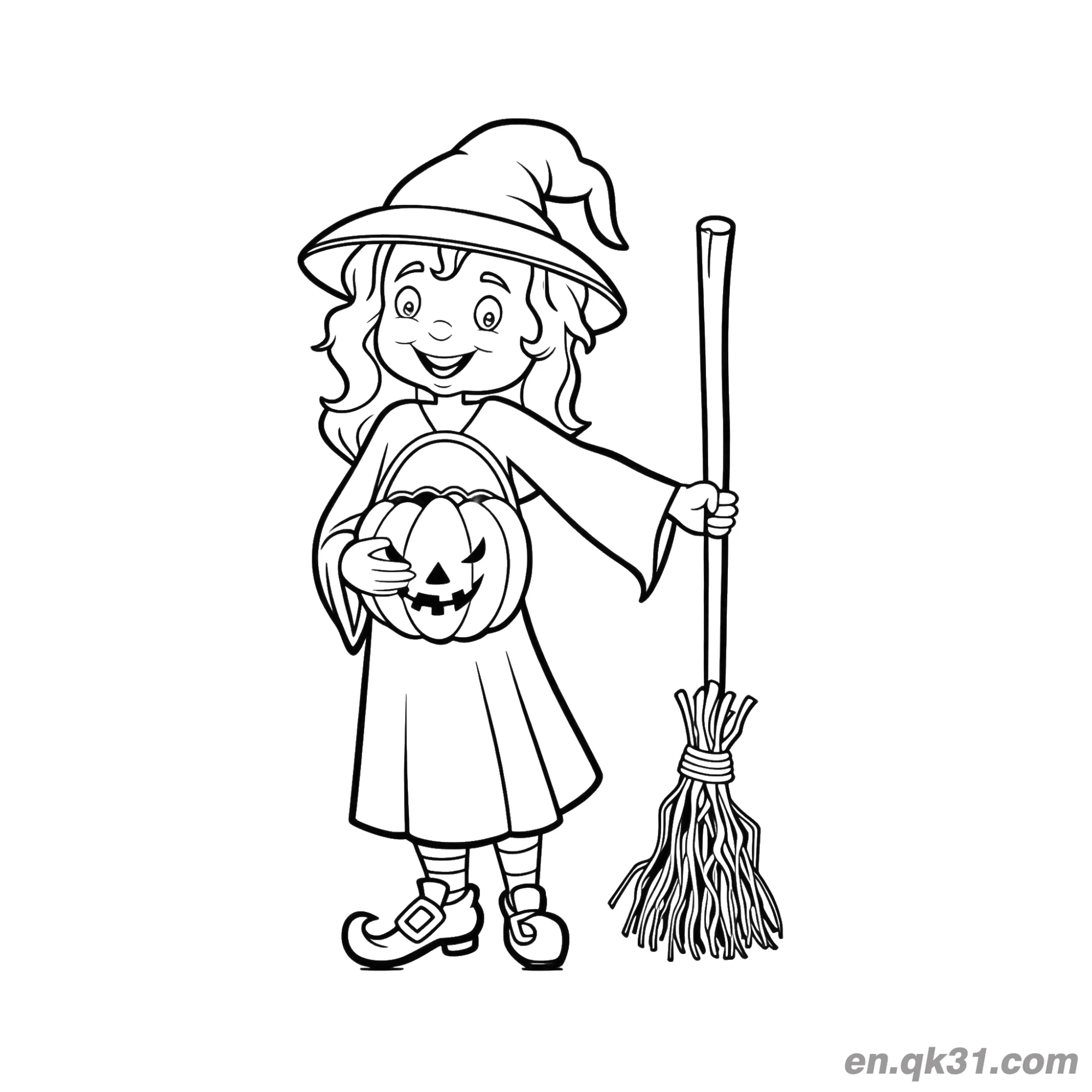 免费 万圣节南瓜女巫涂色页简笔画 简笔画涂色页