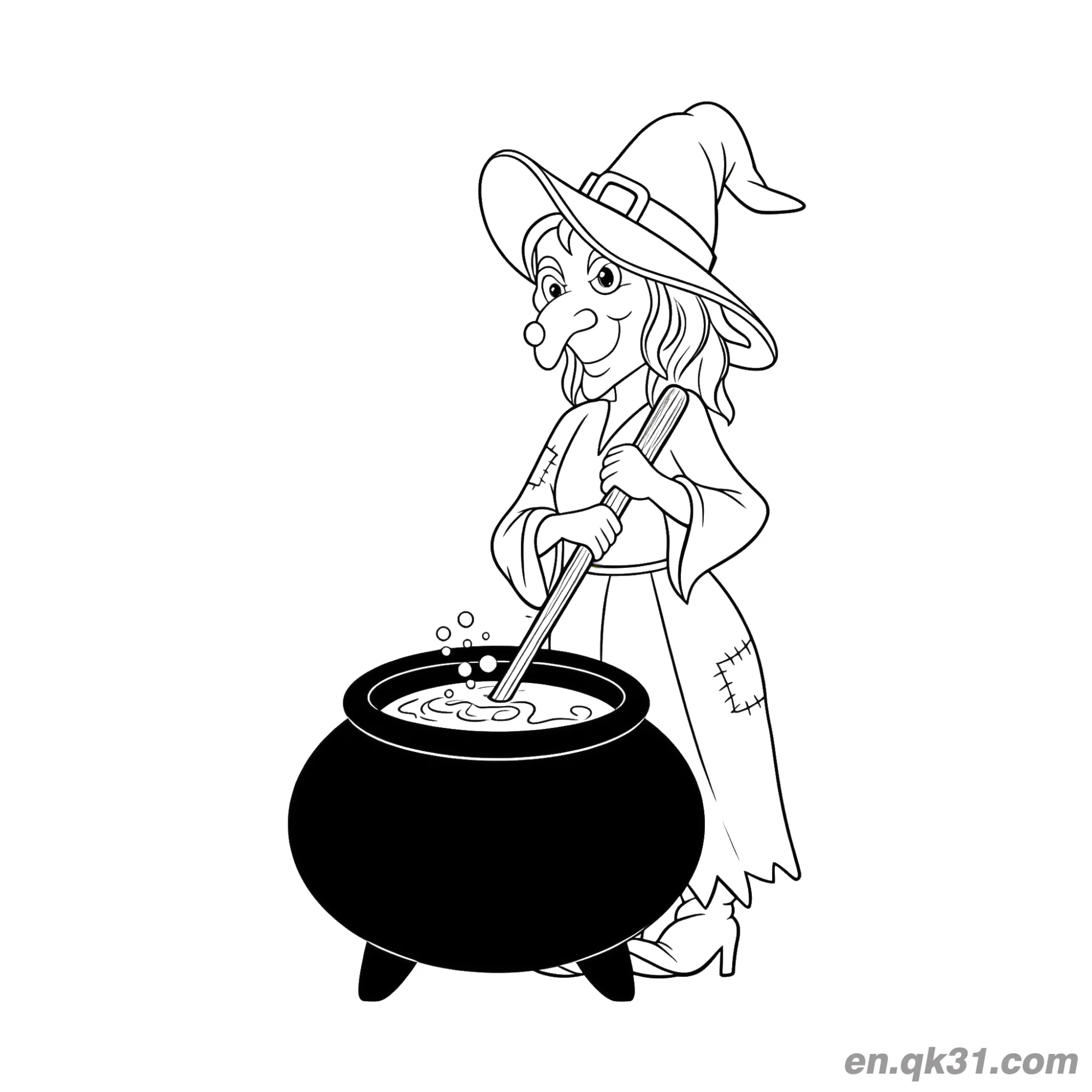 免费 女巫熬制魔法药水简笔画 简笔画涂色页